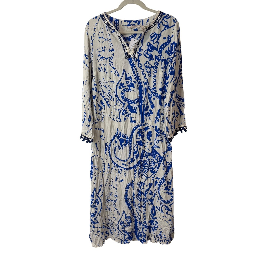 Soft Surroundings Womens Crescendo Midi Dress Medium Blue NEW Embroidered Boho